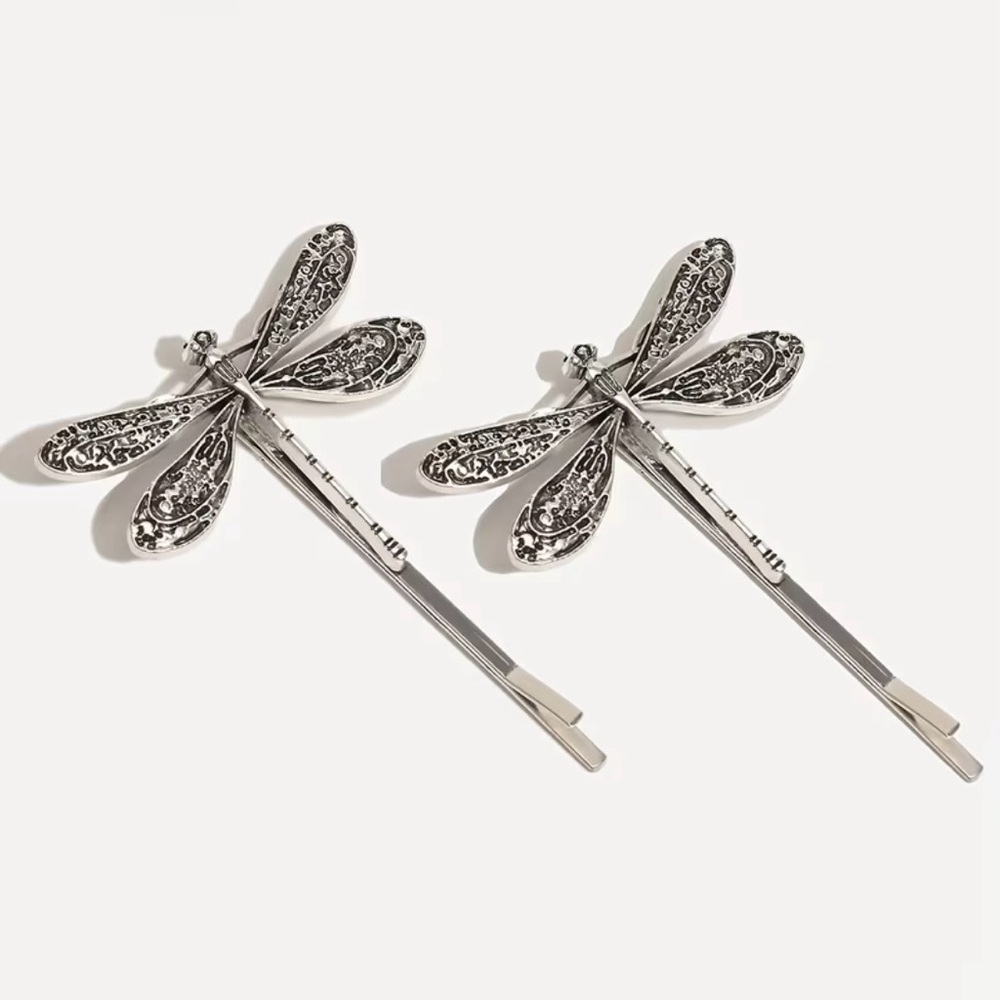 Silver Dragonfly Bobby Pins - Picture 2 of 4